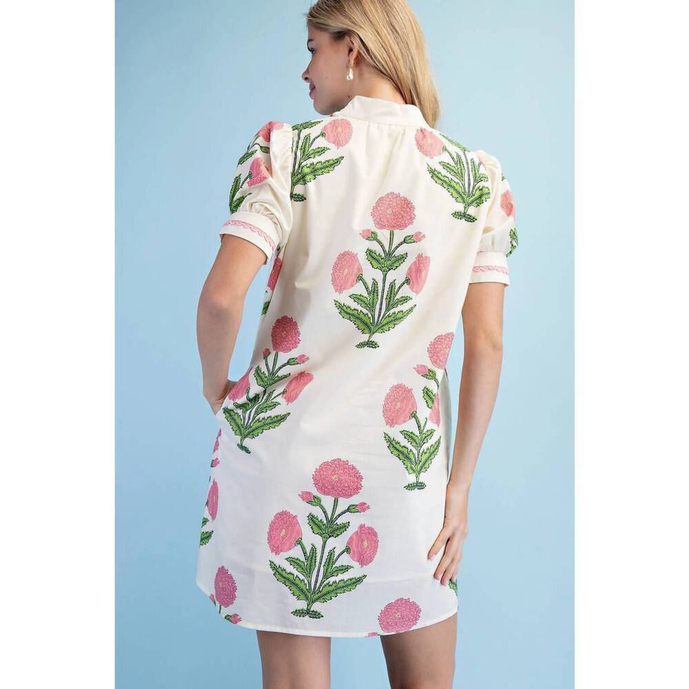 NEW GIGIO collins notch neck dress in pink mix - Picture 2 of 3